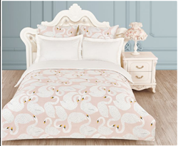 Комплект постельного белья Сатин вышивка Белые лебеди  евро   1290-3