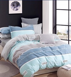 Постельное белье Сатин семейный 30/Голубой простор